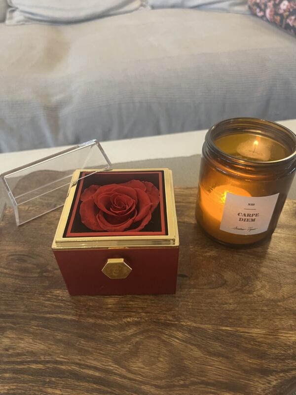 ROSE ROUGE ETERNELLE DANS UNE BOITE A BIJOUX