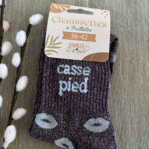 Chaussettes paillettes casse pied violet 2