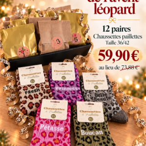 1 CALENDRIER DE L'AVENT - 12 PAIRES FEMME 36/42 (LEOPARD)