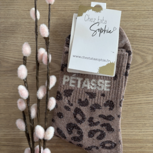 LEOPARD PETASSE MARRON CHAUSSETTES A PAILLETTES