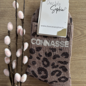 LEOPARD CONNASSE MARRON CHAUSSETTES A PAILLETTES